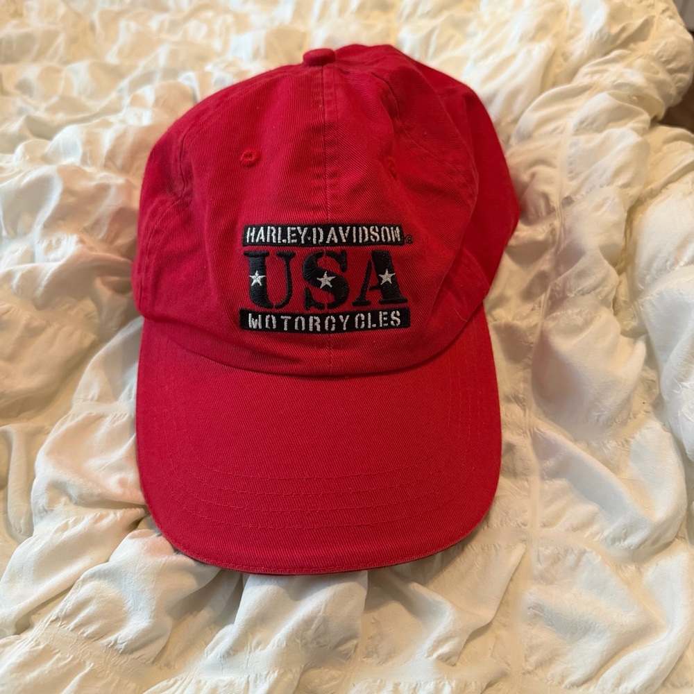 Vintage Harley Davidson Red Baseball Cap Hat Adult Size